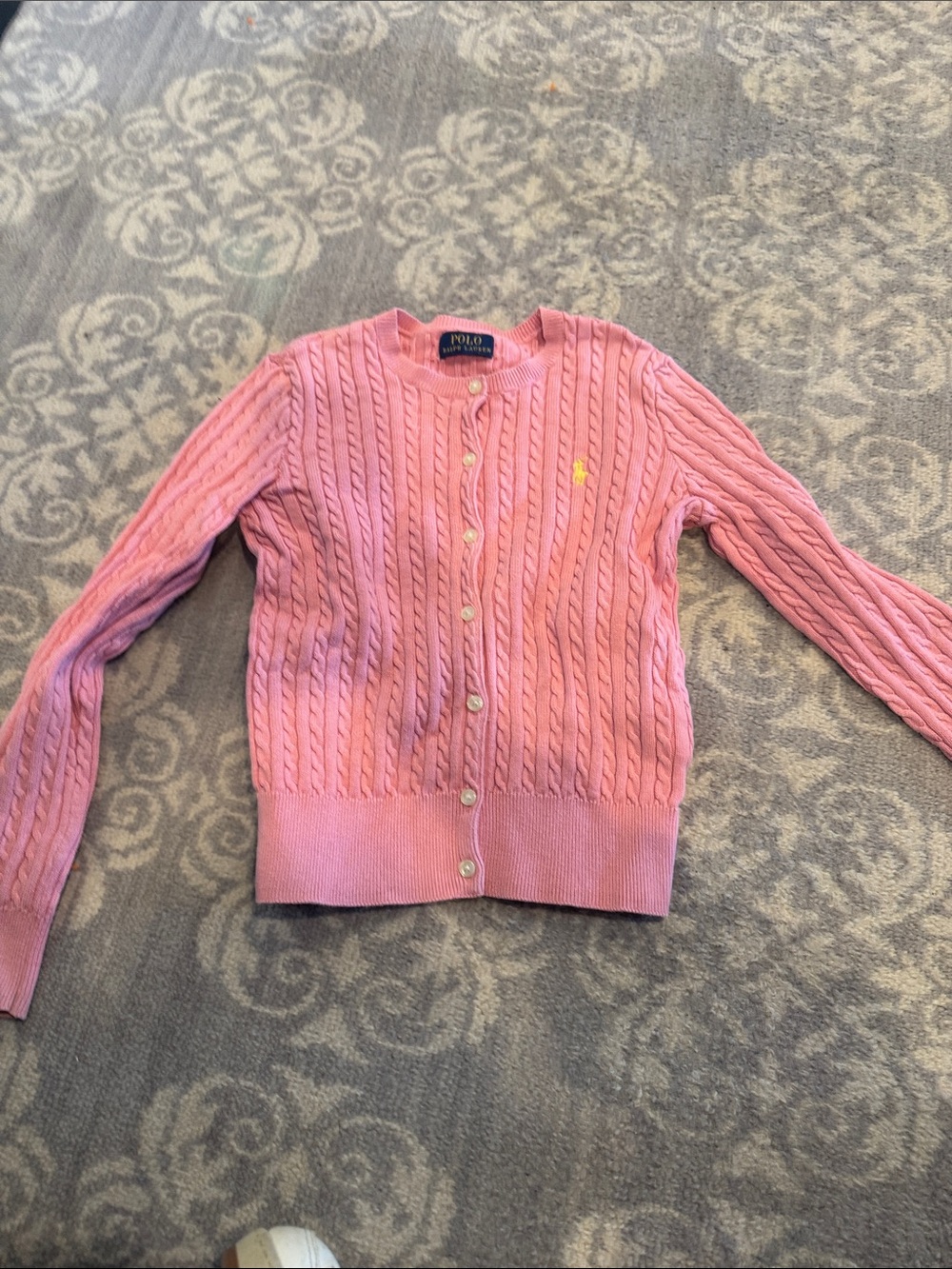 Polo by Ralph Lauren Pink Cable-Knit Cardigan with Polo Pony